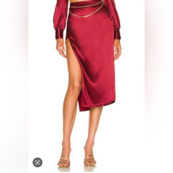 Michael Costello x Revolve Annika MIDI Deep Red Skirt - Picture 4 of 11